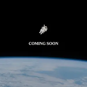 Astronaut floating in space above Earth with 'Coming Soon' text - Area 15 Labs new product launch"
